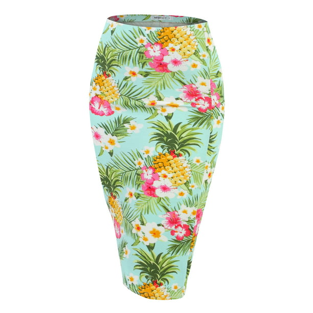 DOUBLJU Stretch Knit Midi Pencil Skirt with Back Slit for Women with Plus Size 